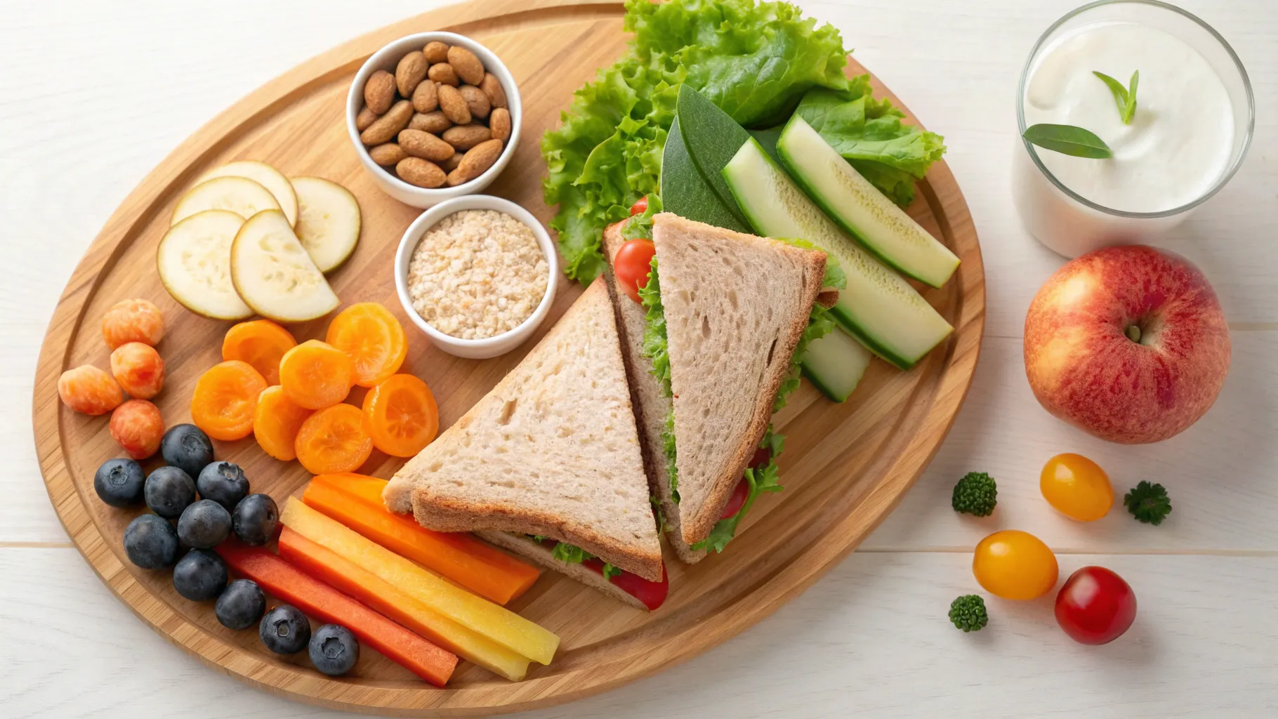 Balanced midday meal with colorful vegetables and grains